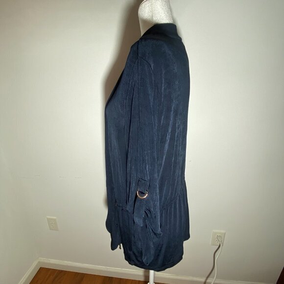Chico's Navy Open Front Cardigan with drawstring Size 3 - Picture 3 of 7